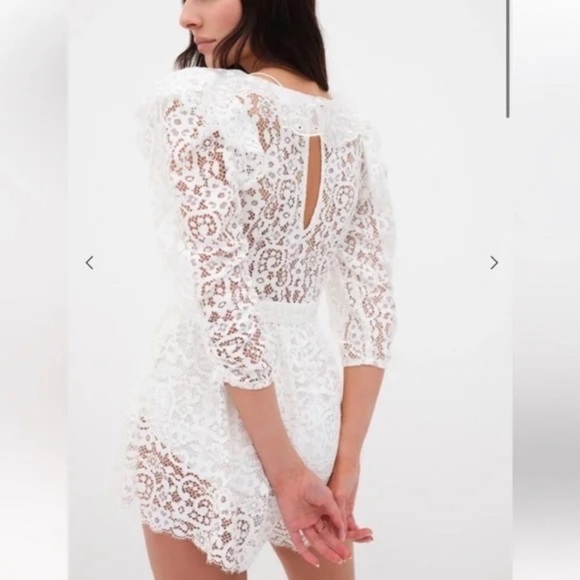 New! For Love & Lemons Santo Eyelash Lace Ruffles Romper White 3399 - Picture 3 of 15